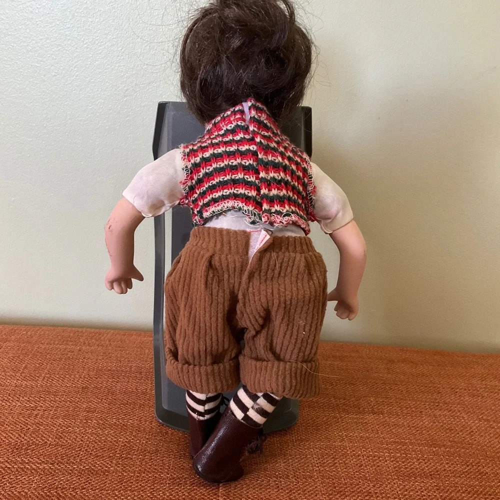 Vintage Porcelain Boy Doll Green‎ Eyes Knit Vest Corduroy Pants 12